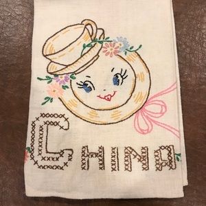 Vintage 1950’s “CHINA” Needlepoint Tea Towel